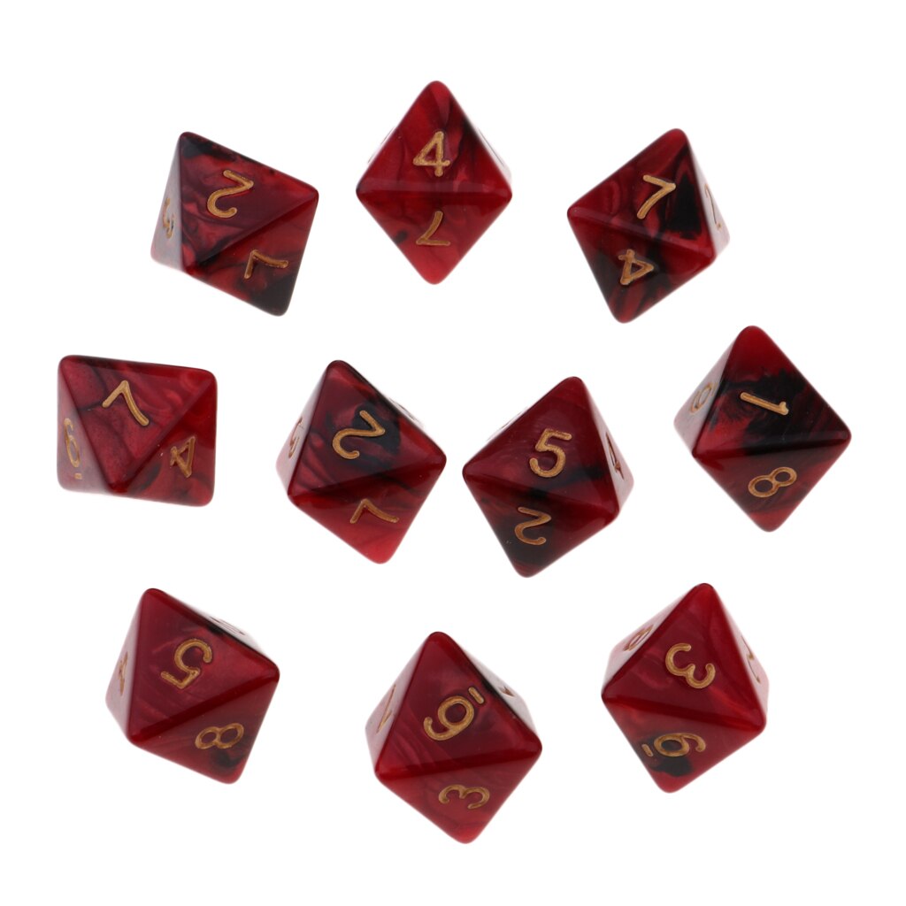 Set di dadi poliedrici da 10 pezzi Fantasy Dream Pearl Swirl dadi multi-faccia D8 per appassionati di DND RPG avventuriero: Black Red