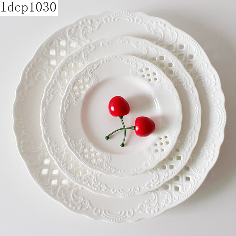 Embossed Bone China Dishes European-style Hollow Dishes Ceramic Tableware Western Dishes Salad Dishes Steak Dishes
