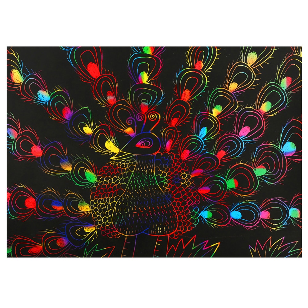 50 Sheets Scratch DIY Art Crafts for Kids Black Paper Magic Rainbow Painting Boards with Stylus Drawing for Children