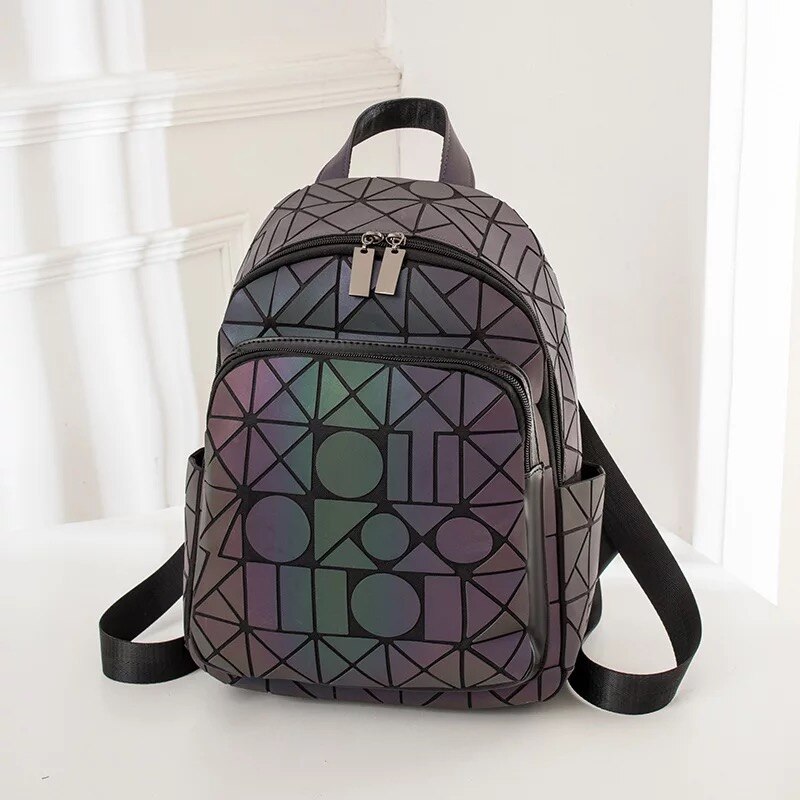 Holographic Luminous Rhombus Geometric Bag Cool Colorful Portable Diagonal Backpack: Style D