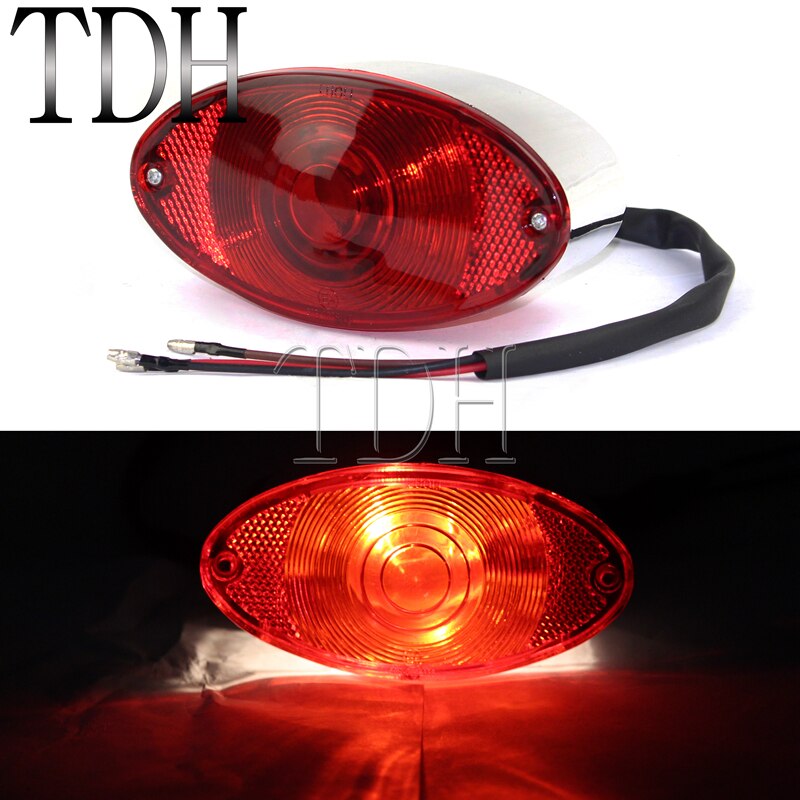 Chrome Red Lens Motorcycle Cat Eye Taillight Brake Stop Lamp Licence Plate Lights For Harley Custom Chopper Softail Cafe Racer