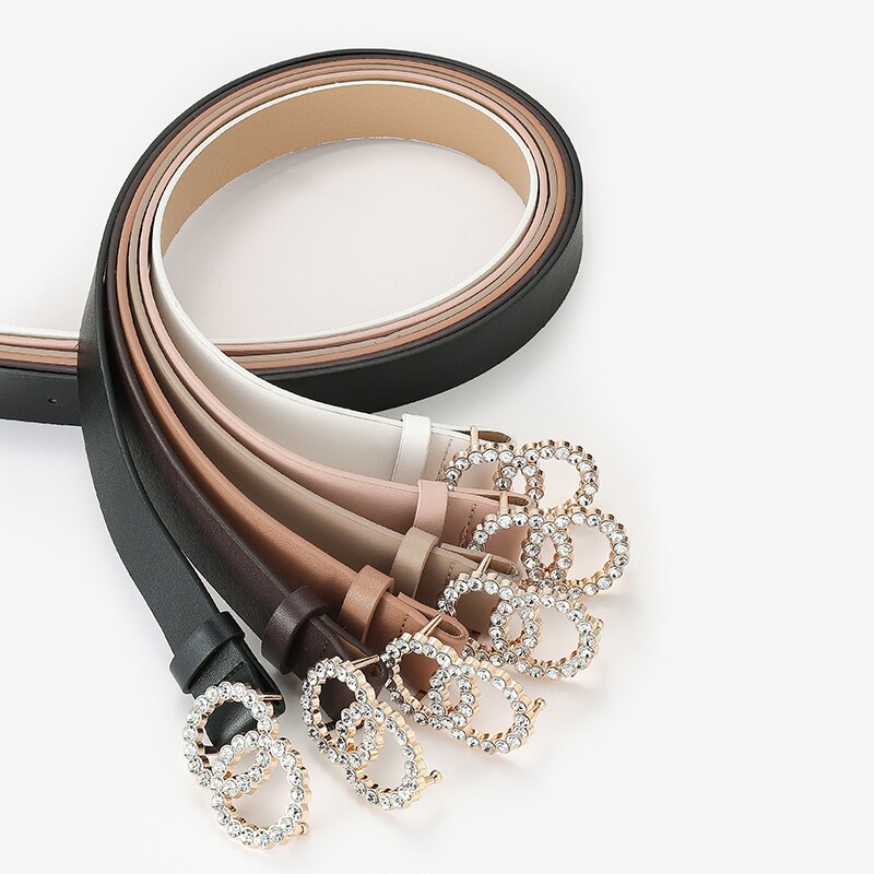 D &amp; T-Cinturón de para mujer, con dos círculos de diamante, hebilla decorativa, Material de cuero PU, cintura de estilo informal para mujer
