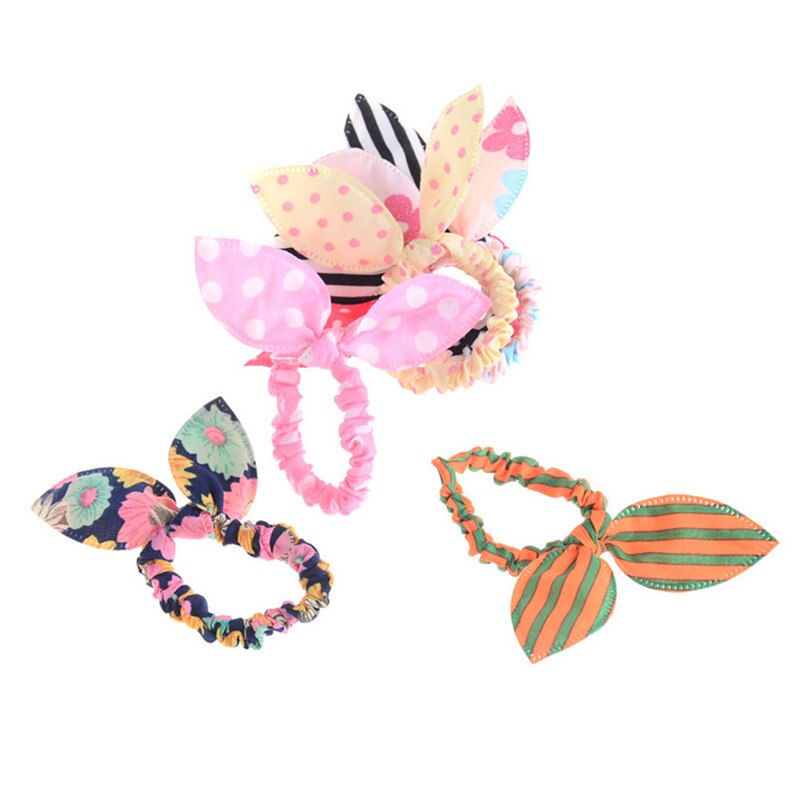 12 Stuks Kinderen Elastische Haarband Leuke Boog Konijn Oren Hoofdband Meisje Ring Chouchou Kinderen Paardenstaart Houder Haaraccessoires