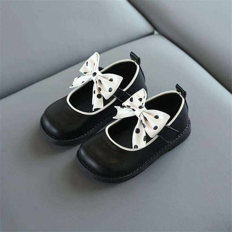 Girls Round Toe Anti-Slippery Bow Princess Shoes Spring/Autumn Latest Kid Children Slip-On Soft Leather Shoes