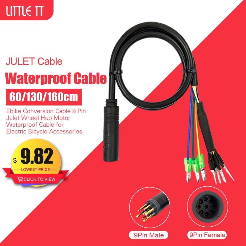 Ebike Conversion Cable 9 Pin Julet Wheel Hub Motor Waterproof Cable for Electric Bicycle Accessories