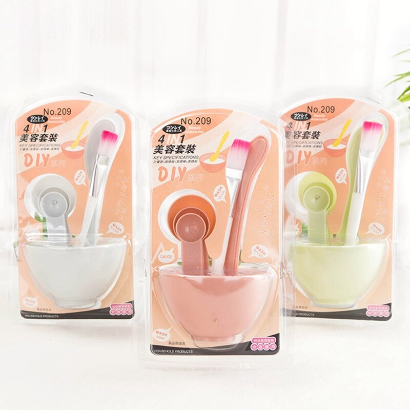 Bol para máscara Facial de belleza DIY, herramienta de maquillaje con pincel, varita de espátula para mezclar, cuchara medidora, 4 en 1