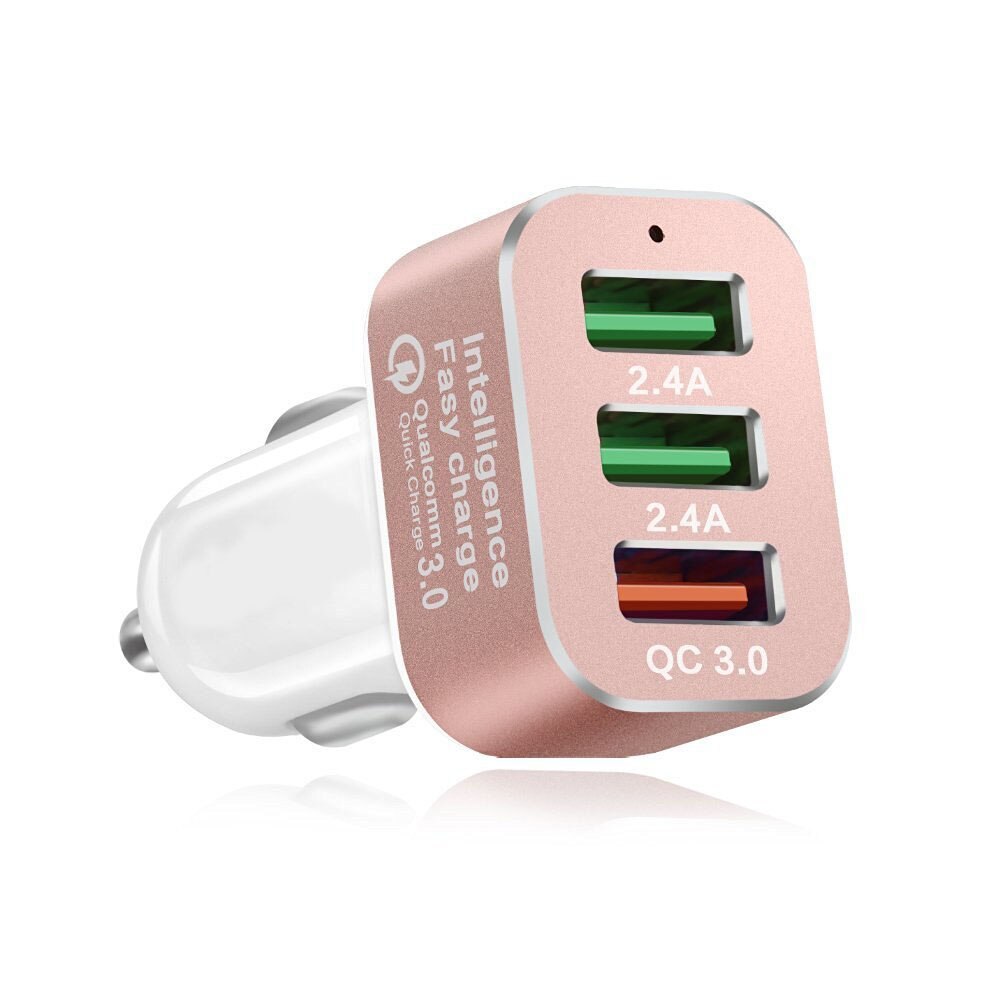 Universele Quick Charge 3.0 42W 3-Poorten USB Car Charger voor iPhone; Samsung Galaxy; LG G4/G5; Google Nexus; iOS Android Apparaten: Rose Gold