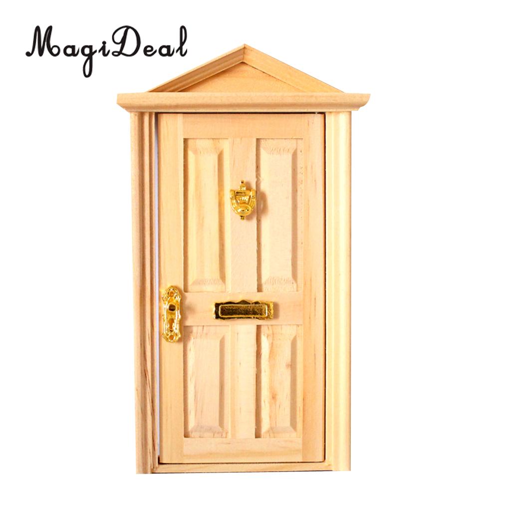 MagiDeal 1:12 Dolls House Miniature Wooden Steepletop Open Door with Hardware for Dollhouse Bedroom Bathroom Kids Toy 5Colors: Wooden