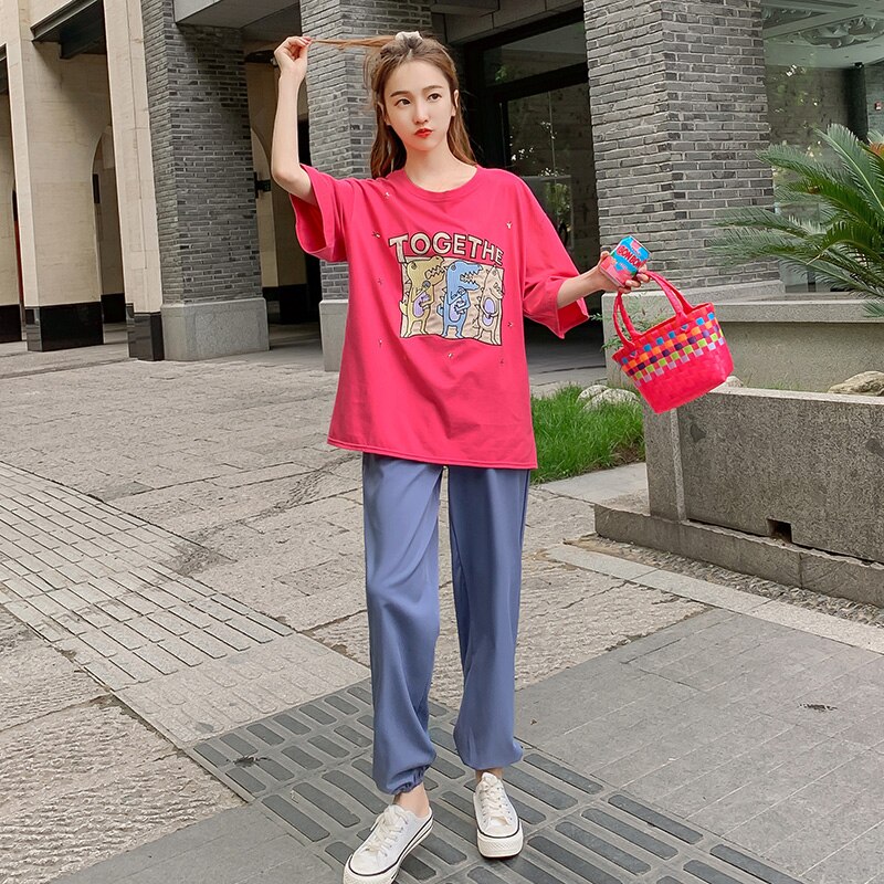 9520# O Neck Maternity Tops+ Pants Two-piece Maternity Clothes Loose Set Pregnant Women Pregnancy Clothes