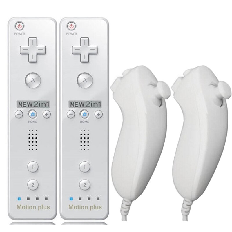 2/1PCS Remote Controller with Nunchuck Controller for Wii Console Wireless Gamepad with Motion Plus for Nintendo Games Control: White- 2 Set