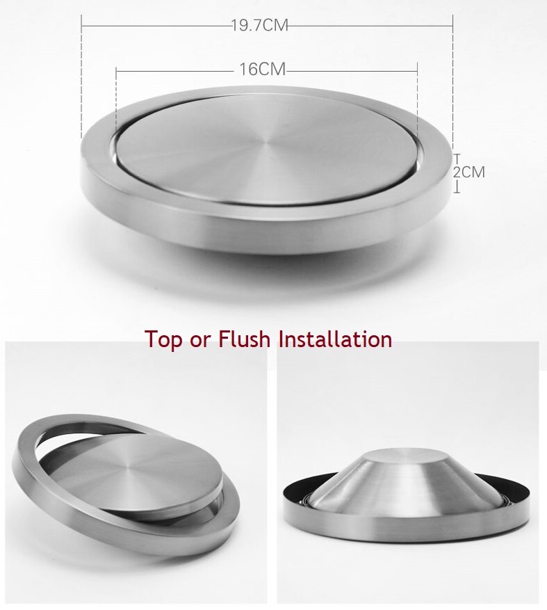 Stainless Steel Flush Recessed Built-in Balance Swing Flap Lid Cover Trash Bin Garbage Can Kitchen Counter Top: 20CM Brush Top