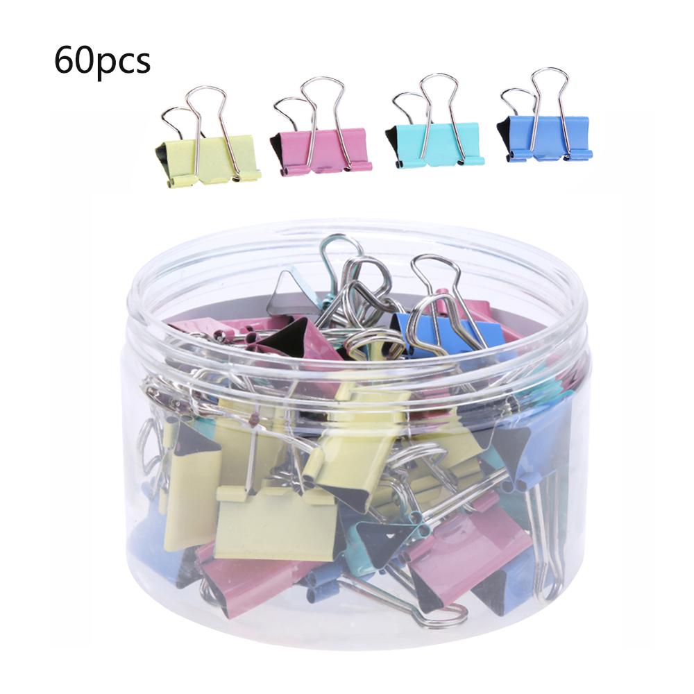 60PCS/lot 15mm Colorful Metal Binder Clips Office Stationery Paper Clip Office Stationery Binding Supplies Stainless Steel clipe