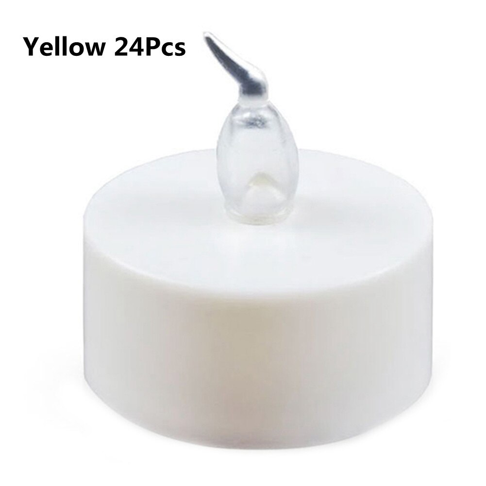 Flameless LED Tea Lights Candles Battery Powered Coloful Flickering Pillar Candles Votive Tealight Romantic party Home Decor: Yellow 24Pcs