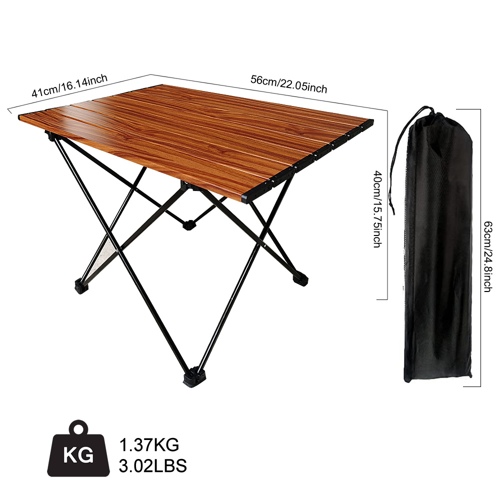 Portable Camping Foldable Tables with Brown Wood Grain : Hard-Topped Folding Table in a Bag for Picnic, Camp, Beach, Backpack