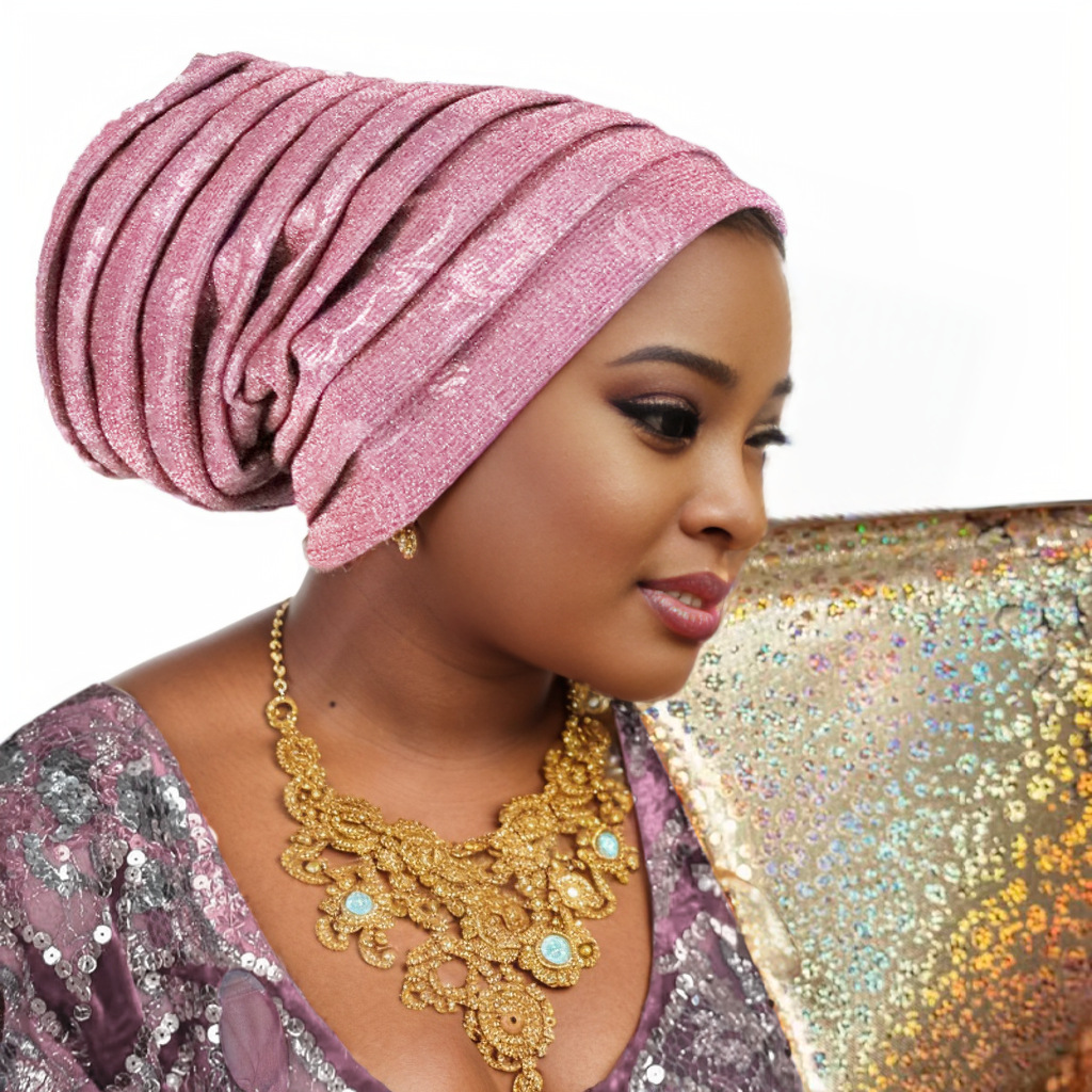 Gorro de Turbante plisado de cuerpo completo con purpurina para Mujer, envolturas para la cabeza para Mujer, pañuelo musulmán, sombrero, Turbante para Mujer, tocado africano: Hielo gris