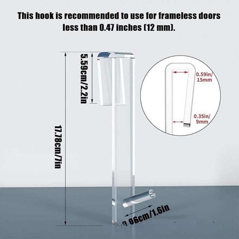 No-Drill Shower Door Hooks, Crystal Clear Over-Glass Bathroom Organizer for Towels/Robes/Shower Accessories Rust-Proof Hook Rack