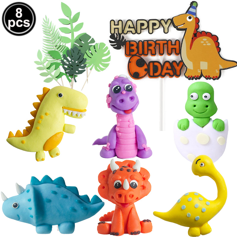 Ensemble de décoration de gâteau en forme d&#39;animaux, 8 pièces, pour anniversaire, Jungle, Safari, ferme, forêt, Zoo, fournitures pour fête prénatale: DInosaur