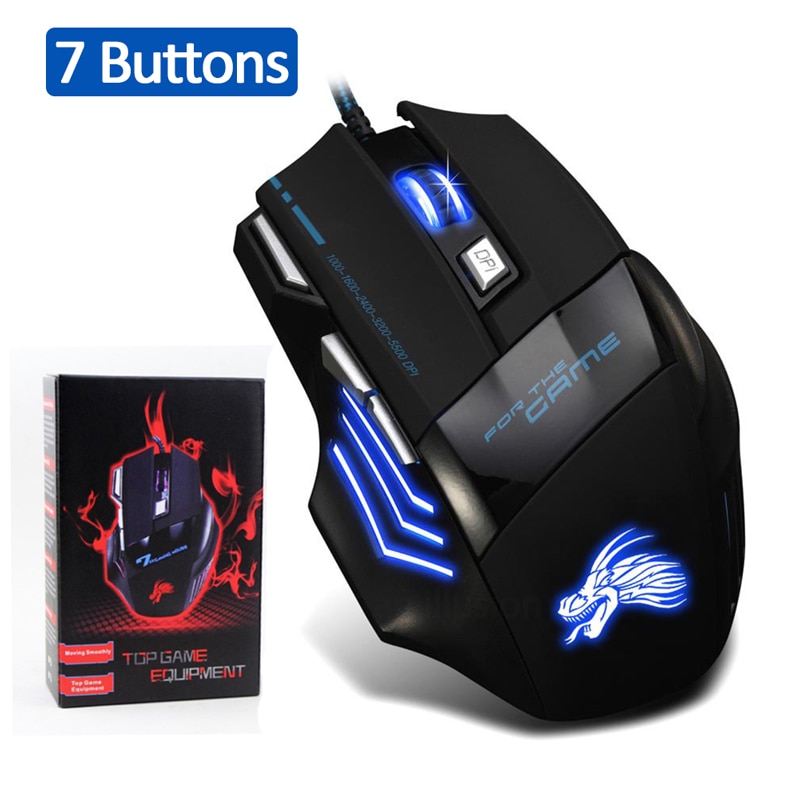 Vodool usb kablet gaming mus 7 knapper 5500 dpi justerbar led bakgrunnsbelyst optisk datamaskin mus gamer mus for pc bærbar notebook