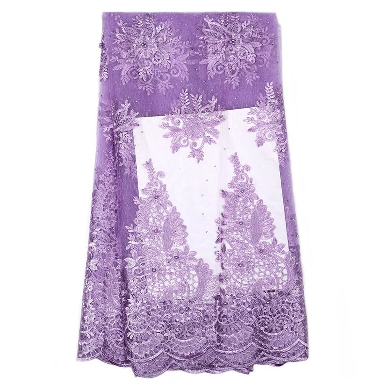 African French mesh lace fabric with African beads embroidered lace tulle Nigerian lace wedding dress: Light Cyan