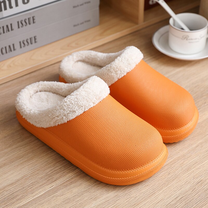 Paar binnen warme pantoffels winter tuin klompen schoenen vrouwen pluche pantoffels sandalen dames schoenen unisex bont muiltjes: Oranje / 38-39