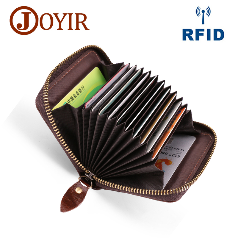 JOYIR Tarjeta de cuero genuino Rfid billetera de negocios de cuero de vaca Unisex tarjeta de crédito cartera hombres mujeres tarjeta Id titular monedero