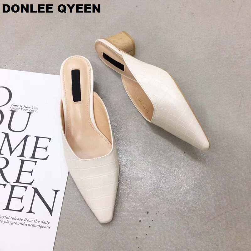 DONLEE QUEEN Women Low Heel Slippers Slip On Mules Pointed Toe Shallow Women Shoes Dress Shoes Female Chaussure Slippers