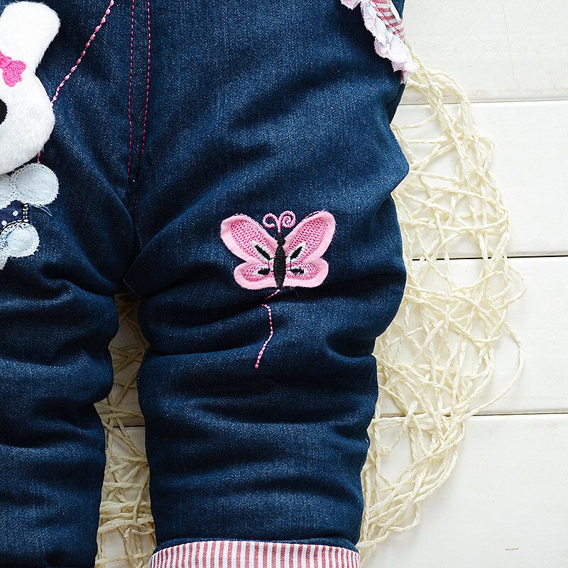 Baby girl overalls våren spedbarn bomull jeans kanin rompers bebes tegneserie klær småbarn denim bukser jumpsuit barneklær