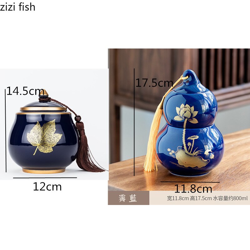 Ceramic Tea Caddy Tea Box Food Storage Sealed Jar Home Desktop Decoration Finishing Box Moisture-proof Storage Box Tea Container