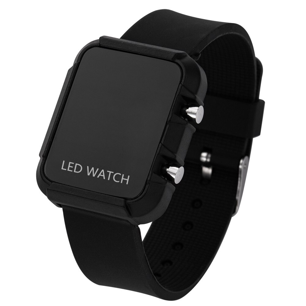 Reloj Digital con correa rosa para niños, pulsera con esfera cuadrada LED, para estudiantes y bebés, novedad: Black