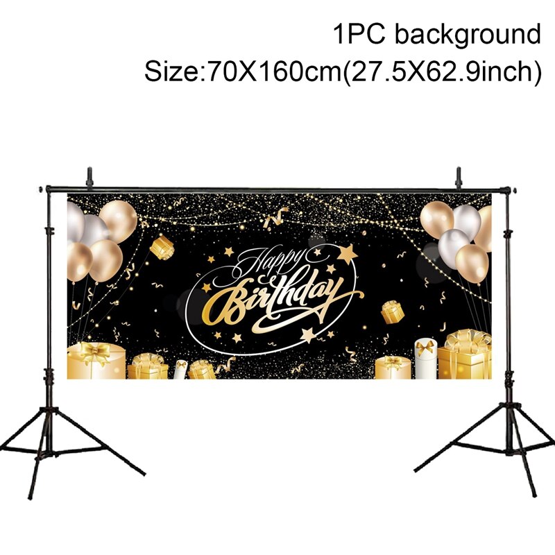 Black Gold Happy Birthday Backdrop Birthday Party Grandado