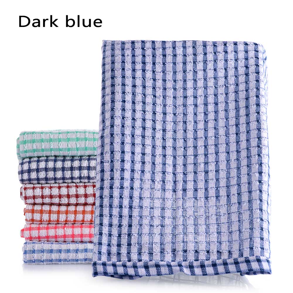1pc 42*62cm absorberande torkhandduk bomull kökshanddukar tvätt skålen rengöringsdukar gitter handduk köksmaterial: Mörkblå