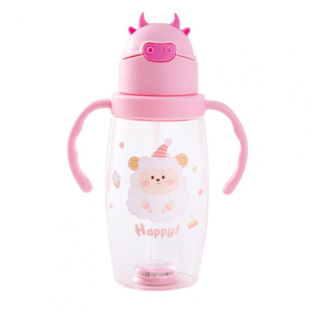 Botella de agua con luz LED para niños, vaso de plástico a prueba de fugas, con pajita parpadeante: Rosa