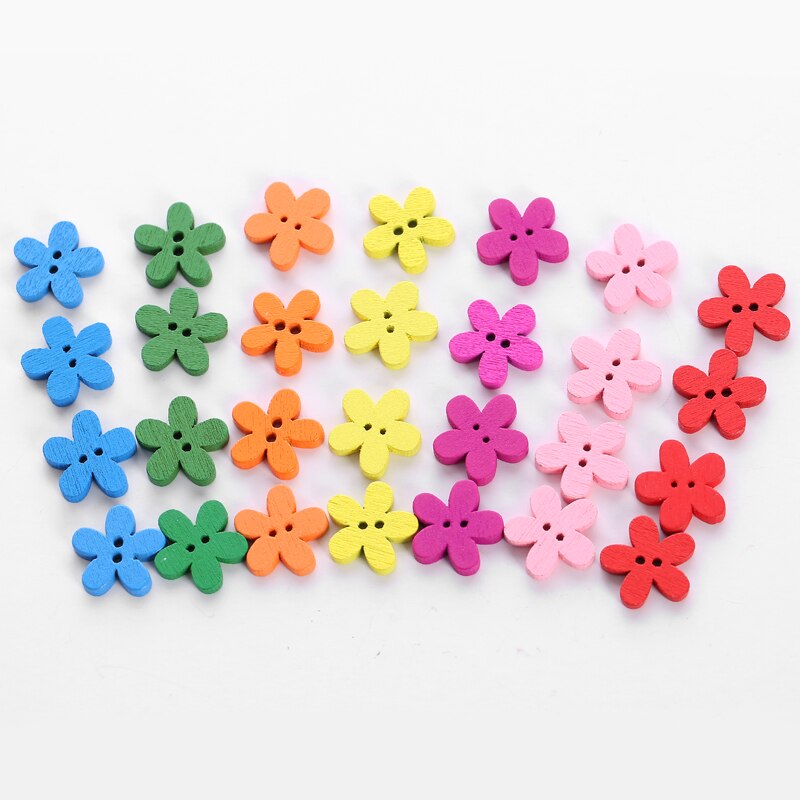 100 Sunflower Plum Buttons 15 Mm 2 Hole Wooden Decorative Sewing Buttons Suitable For Sewing Scrapbook Crafts DLY Decoration