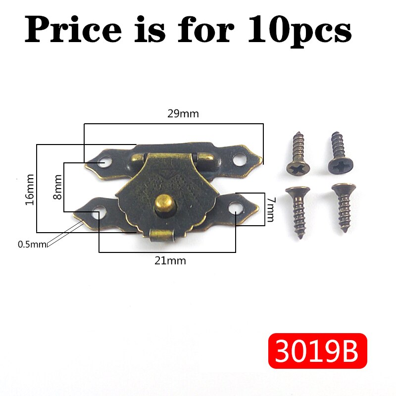 10 st/lot vintage box haspar metall hårdvara möbler trä box väska dekorativ spärr spännen lås hänglås hasp med skruvar: 3019b x 10 st