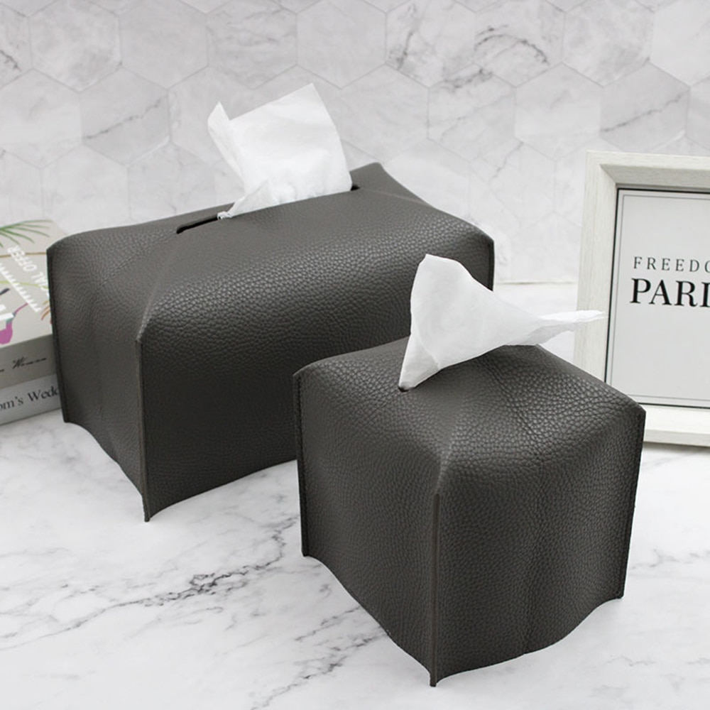 Tissue Box Cover Holder, Square Decoration Pu Leather Facial Tissues Case Roll Paper Dispenser For Bathroom Vanity Countertop