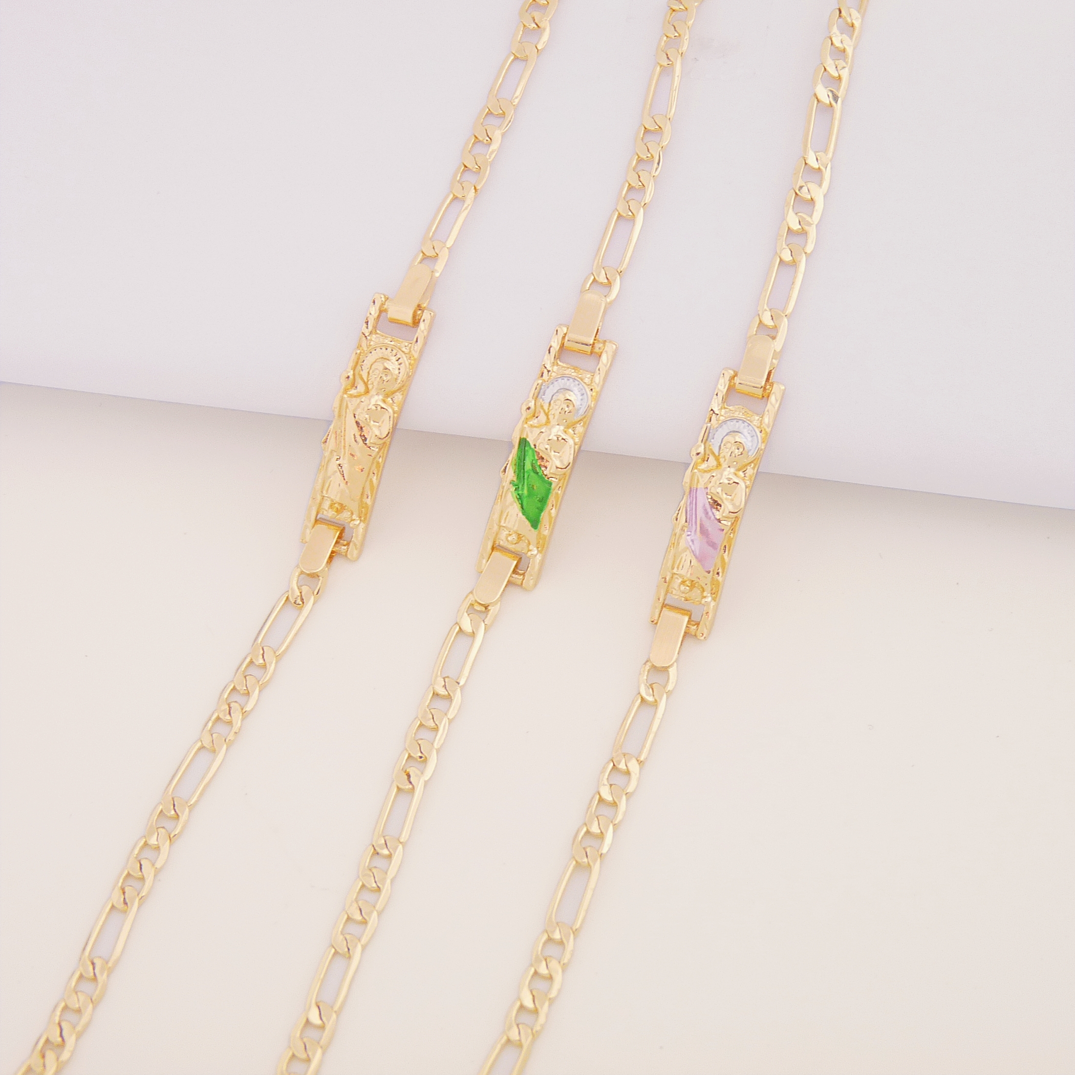 Simples e elegante pulseira fina feminina banhada a ouro St. Jude joias religiosas
