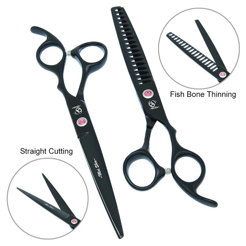 7.0" Japanese Steel Dog Grooming Scissors Curved Cutting Shears 40% Cut Rate Thinning Tesouras Pet Suppliers B0033A
