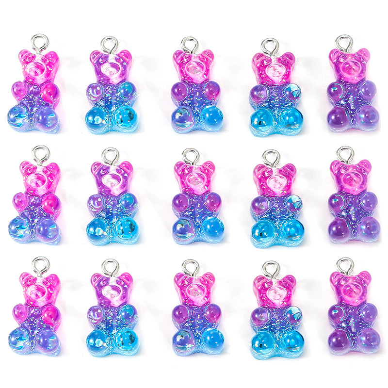 10 st hartsbjörnberlocker med platta baksida gummibjörnar och glittercabochoner för halsband, hänge, örhängen, gör-det-själv-tillverkning: Försilvrad