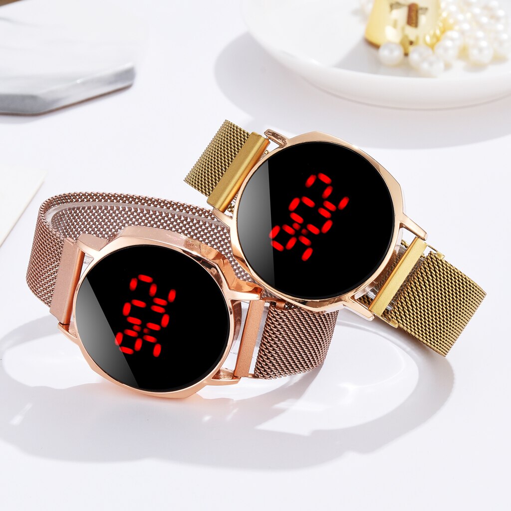 Luxe Digitale Armband Horloges Voor Vrouwen Rose Goud Magnetische Jurk Quartz Klok Dames Jurk Business Polshorloge