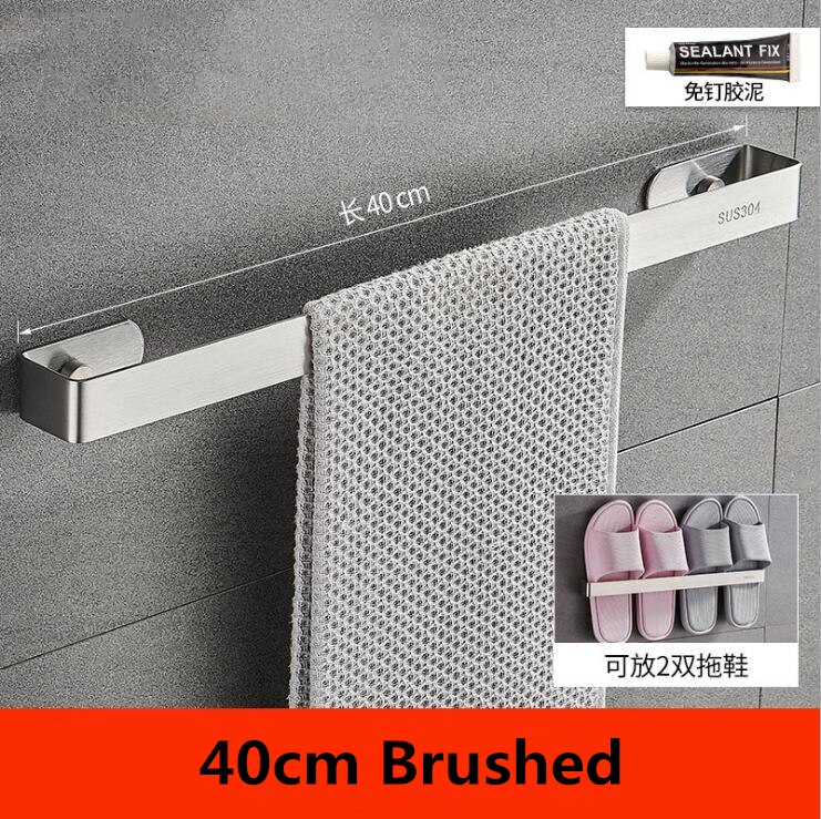 Sømfrit toilethåndklædestativ 304 rustfrit stål sort håndklædestang hængebadeværelse håndklædeholder firkantet hardware tilbehør: 40 cm børstet