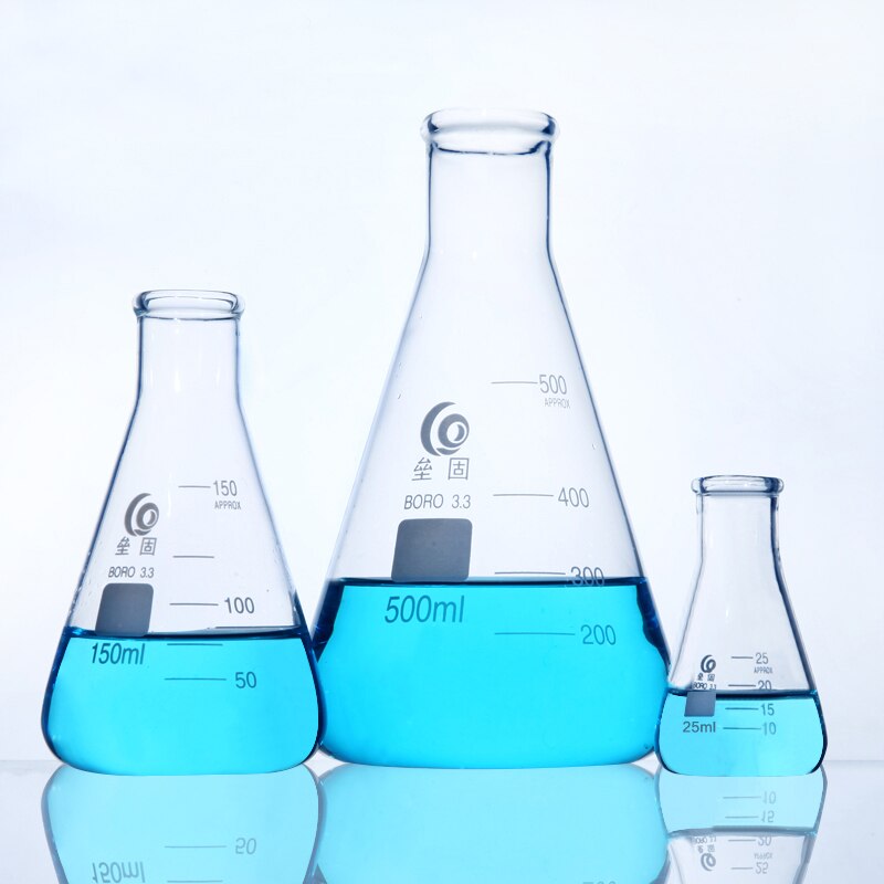 Linyeyue 50ml glas konisk kolv kemi erlenmeyer kolv borsilikatglas hög temperaturbeständighet laboratorieutrustning