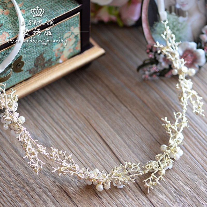 handmade shell flower crystal immitate pearl headband brides tiara headdress tocado novia bride hair accessories