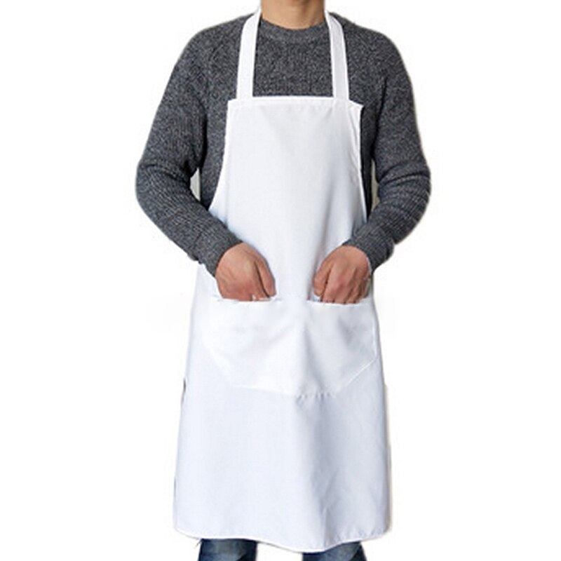 Pure kleur kookschort voor vrouwen mannen keuken dikke huishoudelijke schoonmaak schort katoen polyester met dubbele zak dropshipping: Wit