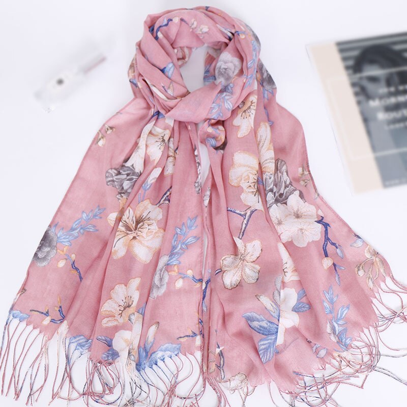 Quaste Lange Drucken Frau Schal Dünne Sommer Schals und wickelt Blumen Schals Für Damen Bandana Echarpe Foulard Femme: 4