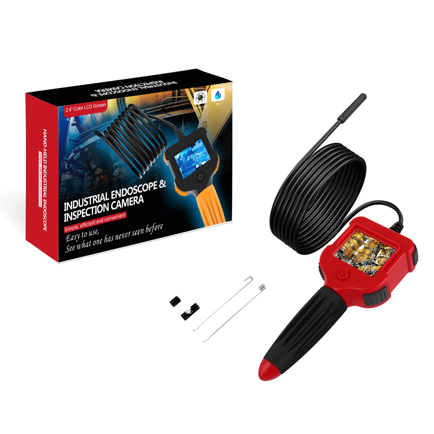 Industrial Endoscope 2.4 Inch Screen Inspection Camera 5.5mm Handheld Endoscope Waterproof Borescope