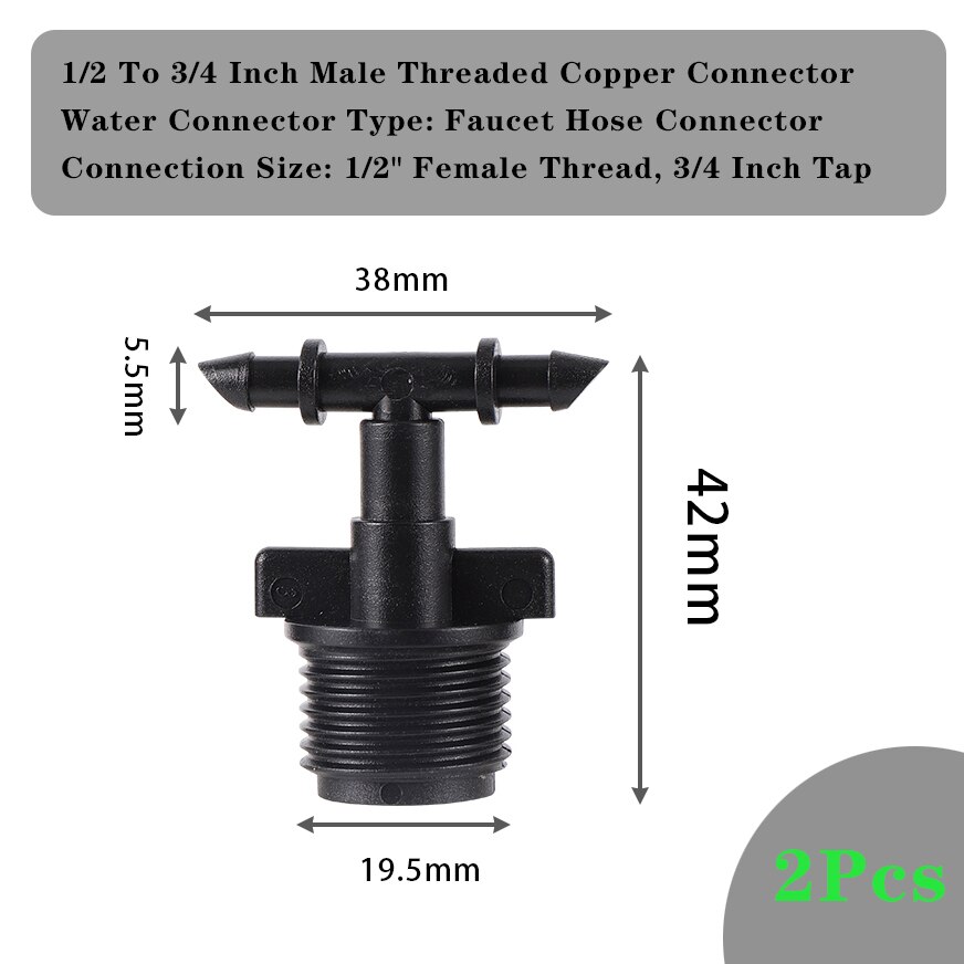 Raccords d'arrosage goutte-à-goutte, raccords de dérivation à simple et double tuyau en té barbelé de 1/4 pouces, connecteur de tuyau de 4/7mm, 2 pièces: E