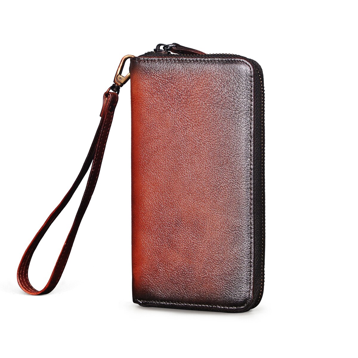 Luxury Brand Male leather Card Holder Checkbook Zipper Around Organizer Wallet Purse Clutch Handbag 1016: Burgundy