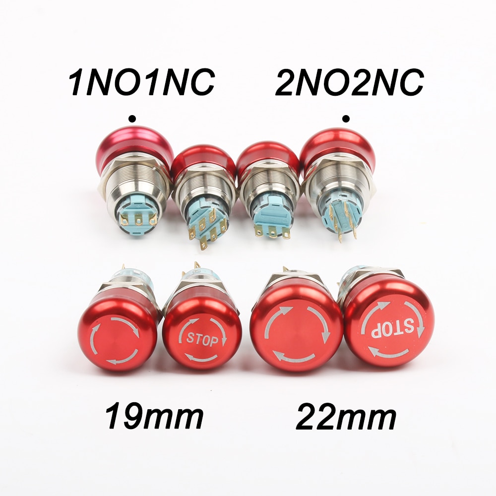 19mm 22mm 1NO1NC Metal Waterproof aluminum Push Button Switch mushroom emergency STOP latching press button 19JT(STOP)/L.S.KB