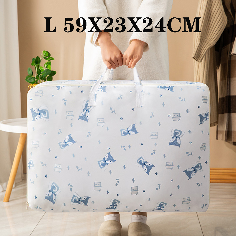 Grand sac de rangement en tissu Oxford, sac de rangement pour vêtements pliants couette, imperméable, sacs de finition d'armoire anti-poussière à fermeture éclair: L White Fox