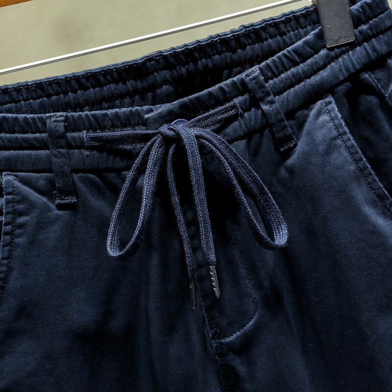 Höst dragsko elastisk midja män harem byxa marinblå orange byxor fötter fritidsbyxa hip hop cargo byxor streetwear